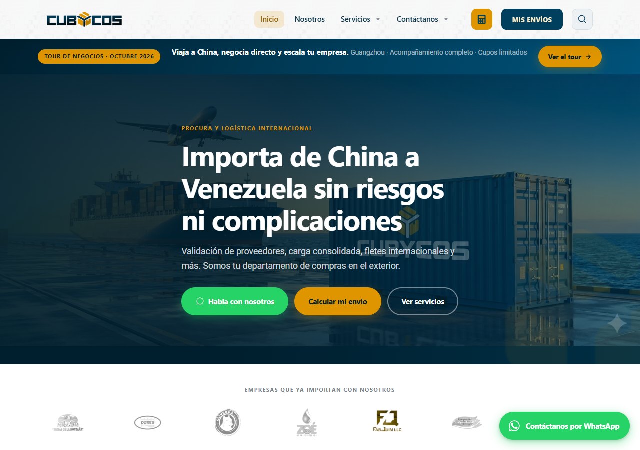 Vista del sitio de servicios de Cubycos