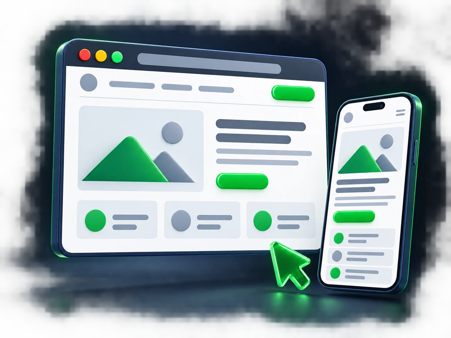 Ilustración de un diseño web adaptable a escritorio y móvil